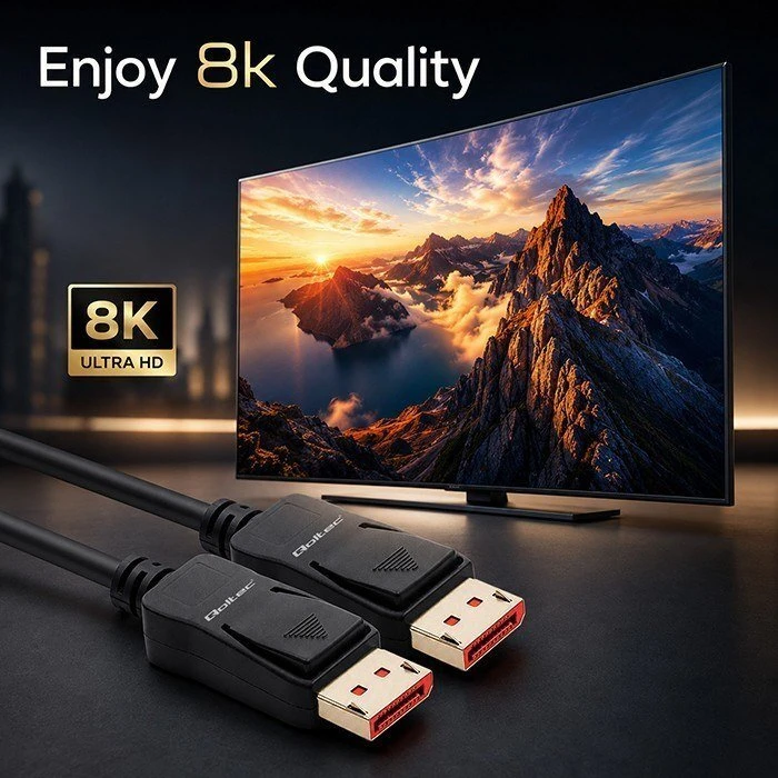 Qoltec Ultraszybki Kabelis DisplayPort v2.1 | Full HD | 4K 8K | 54Gb/s | UHBR13.5 | 0.5m