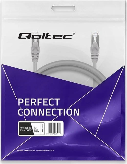 Tinklo laidas Kabelis sujungimo ftp cat5e 2 x rj-45 5 m didelės spartos auksinis ekranuotas Qoltec