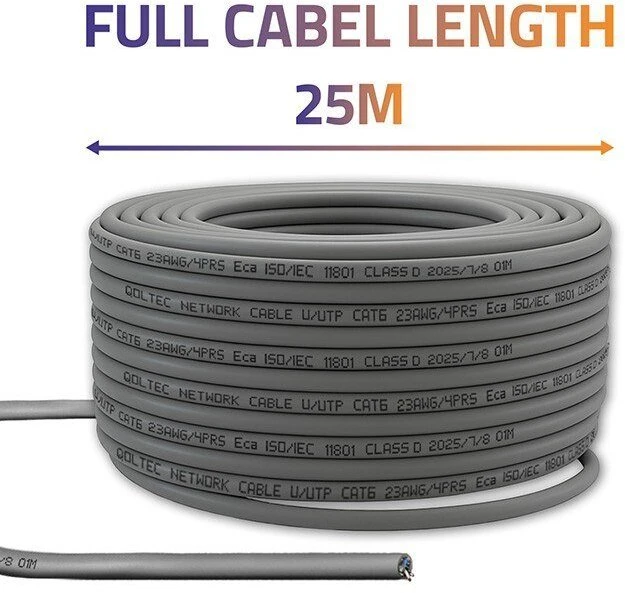 Qoltec CAT6 UTP tinklo kabelis 25m pilkas