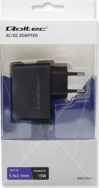 QOLTEC 52417 Kištukinis maitinimo adapteris PREMIUM 15W / 15V / 1A / 5,5x2,1