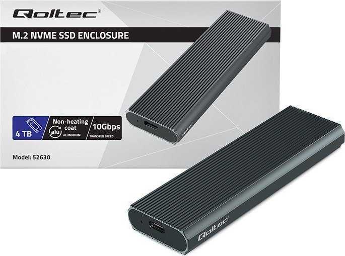 Išorinio kietojo disko dėklas Aliumininis korpusas skirtas diskui m.2 SSD nvme pcie usb 3.1 super greitis 10gb/s 4tb grafitinis Qoltec