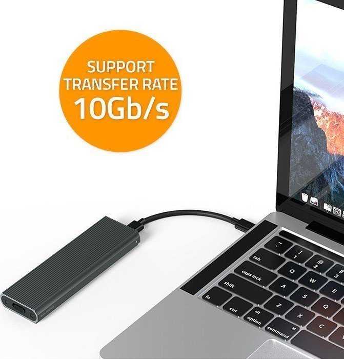 Išorinio kietojo disko dėklas Aliumininis korpusas skirtas diskui m.2 SSD nvme pcie usb 3.1 super greitis 10gb/s 4tb grafitinis Qoltec