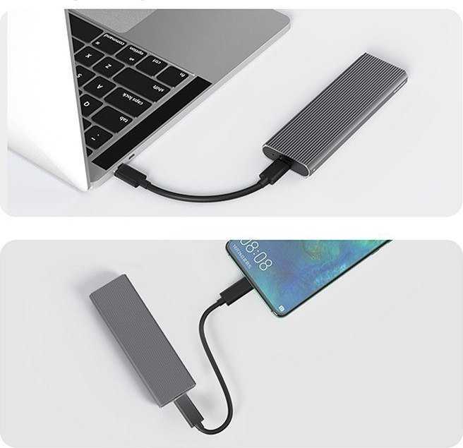 Išorinio kietojo disko dėklas Aliumininis korpusas skirtas diskui m.2 SSD nvme pcie usb 3.1 super greitis 10gb/s 4tb grafitinis Qoltec