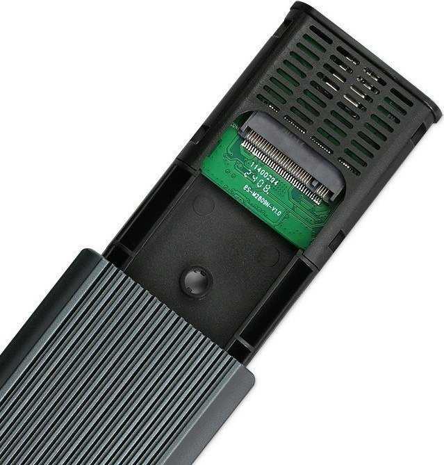 Išorinio kietojo disko dėklas Aliumininis korpusas skirtas diskui m.2 SSD nvme pcie usb 3.1 super greitis 10gb/s 4tb grafitinis Qoltec