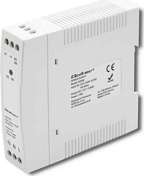 Maitinimo šaltinis skirtas bėgiui din 10 W 12 V 083 A baltas plonas Qoltec