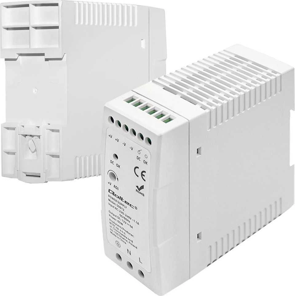 Maitinimo šaltinis skirtas bėgiams din 60w 12v 5a baltas plonas Qoltec