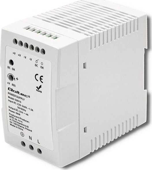 Qoltec DIN bėgelio maitinimo šaltinis 96W 24V 4A baltas plonas