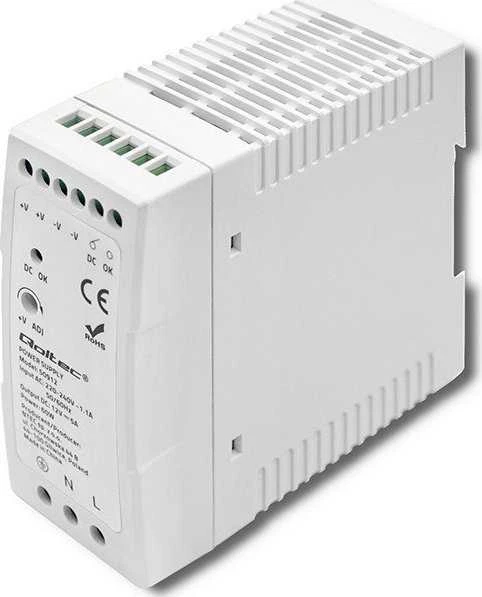Maitinimo šaltinis skirtas bėgiams din 60w 12v 5a baltas plonas Qoltec