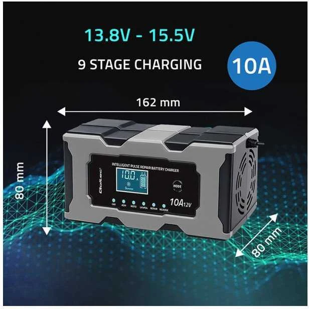 Qoltec Inteligentna mikroprocesorinis kroviklis 12V 10A | Prostownik su funkcija naprawy do akumulatora AGM GEL LiFePO4