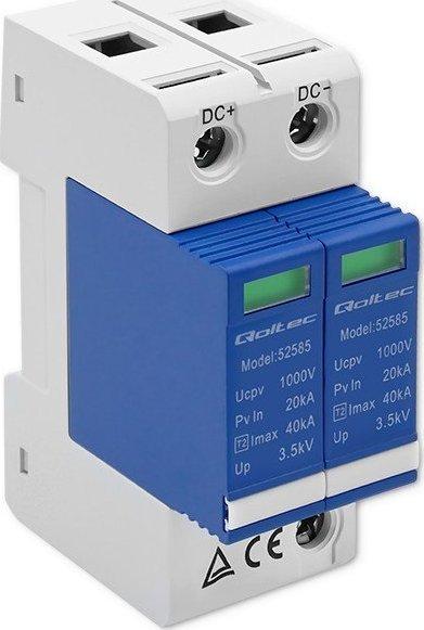 QOLTEC 52585 nuolatinės srovės viršįtampio iškroviklis / 2P / 1000V / T2 / BC
