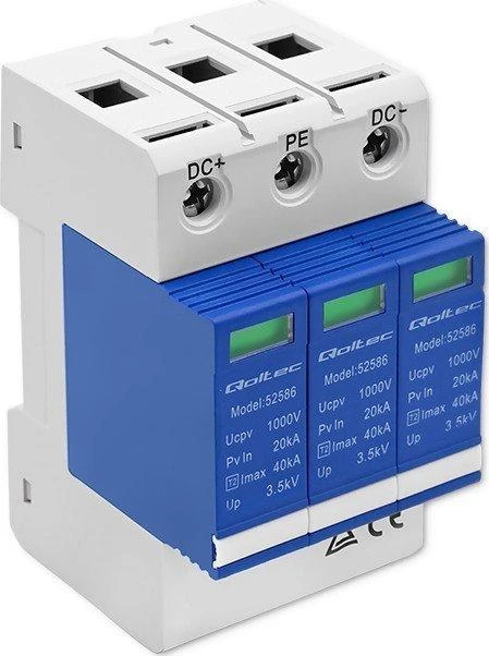 QOLTEC 52586 DC apsaugos nuo viršįtampių iškroviklis / 3P / 1000V / T2 / BC