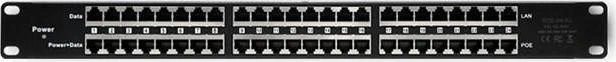 QOLTEC 54477 Patch panel Rack 48V 24 jungtys Passive PoE injector 1000m Juodas