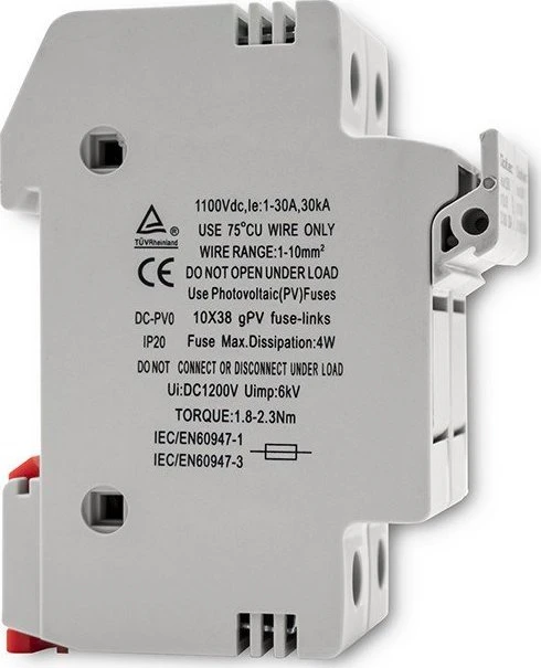 QOLTEC 52584 Saugiklio pagrindas Nuolatinės srovės saugiklis / 2P / 1000V / 30A / 10x38 / saulės