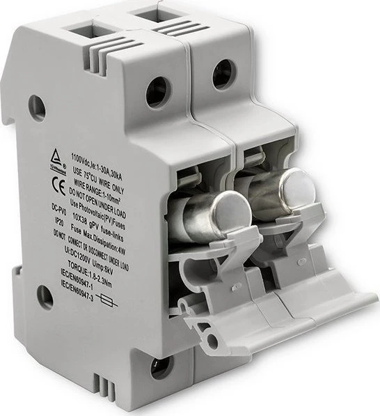 QOLTEC 52584 Saugiklio pagrindas Nuolatinės srovės saugiklis / 2P / 1000V / 30A / 10x38 / saulės