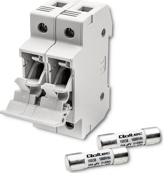 QOLTEC 52584 Saugiklio pagrindas Nuolatinės srovės saugiklis / 2P / 1000V / 30A / 10x38 / saulės