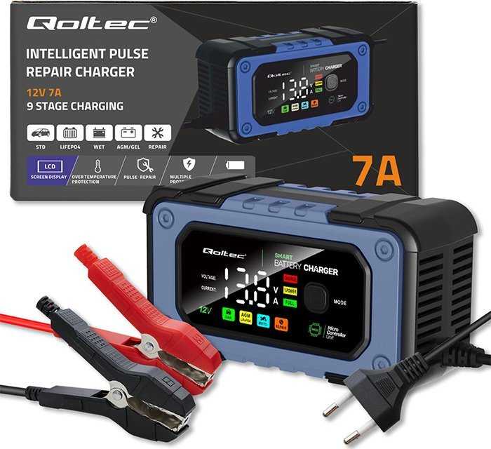 Qoltec Intelektualus mikroprocesorius kroviklis 12V | 7A | AGM LiFePO4 GEL akumuliatoriaus įkroviklis su remonto funkcija