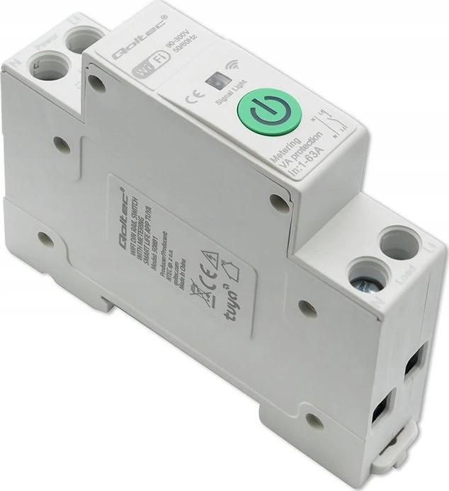Qoltec 63A relė DIN bėgeliui su elektros skaitikliu | TUYA | Wifi | PROTINGAS GYVENIMAS