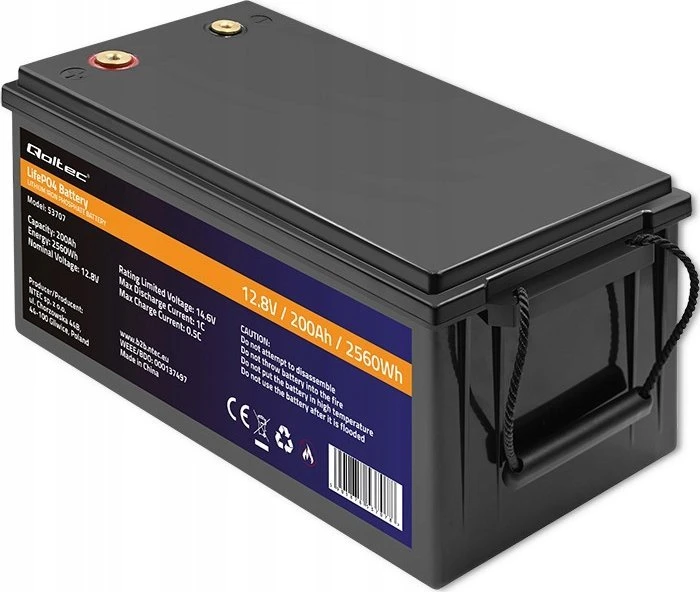 Qoltec akumuliatorius LiFePO4 ličio-geležies-fosfato | 12,8 V | 200 Ah | 2560 Wh | BMS