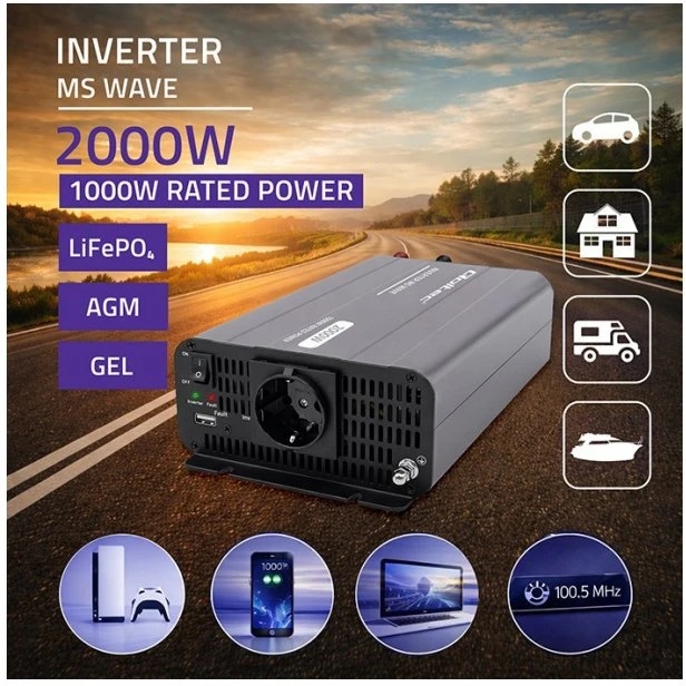 Qoltec MS Wave | 12 V - 230 V | 1000/2000 W | USB