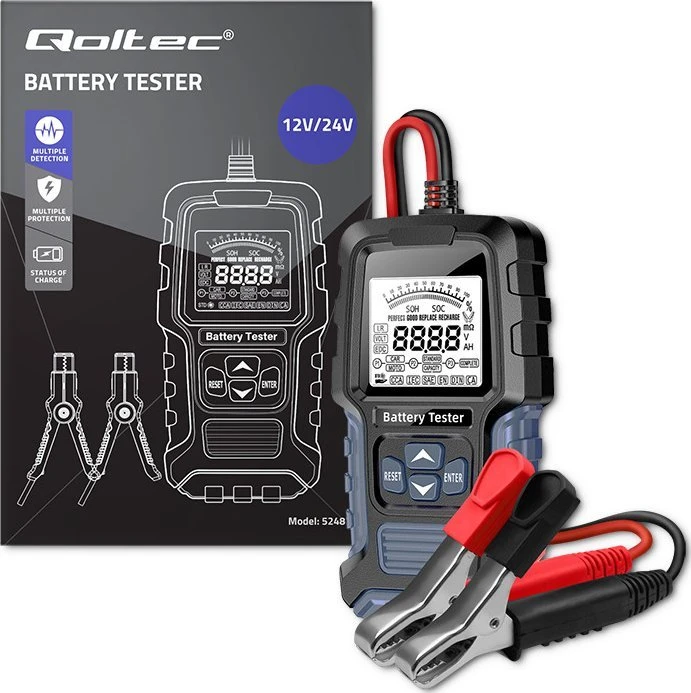 Qoltec Skaitmeninis testeris su wyświetlaczem LCD | 12V | 24V | 3Ah-250Ah