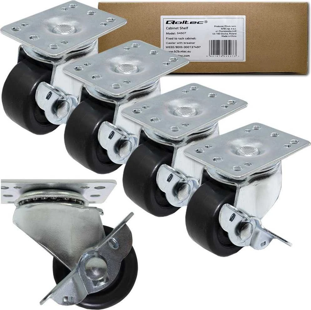 QOLTEC 54507 Ratukai su stabdžiu stelažams 19colių / 4vnt