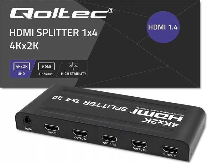 Qoltec 51798 aktyvus HDMI skirstytuvas 4 x HDMI 4K x 2K | 3,4 Gb/s