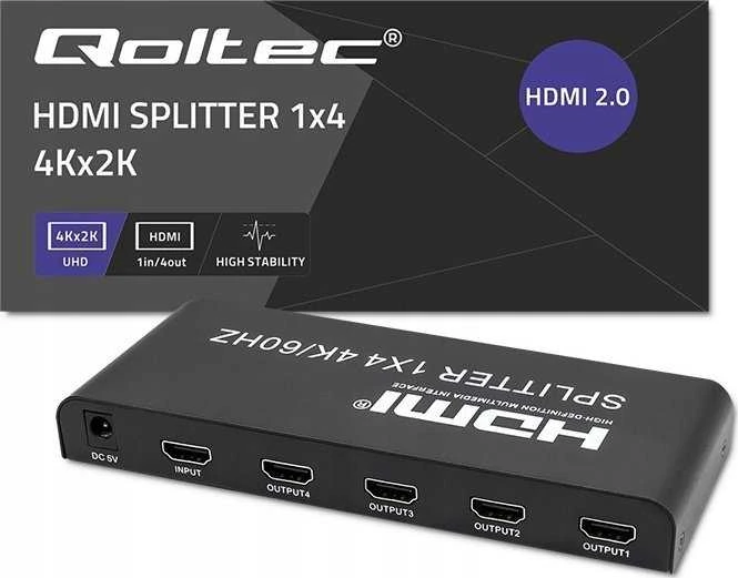 HDMI Skirstytuvas - Qoltec 51799 4K 60Hz 4 x HDMI Juodas