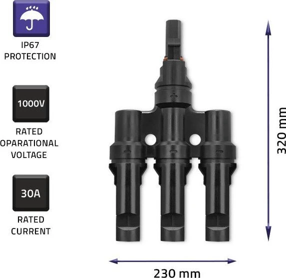 QOLTEC 52600 saulės kolektoriaus jungtis / MC4 jungtis / tipas T / 1000V / 30A