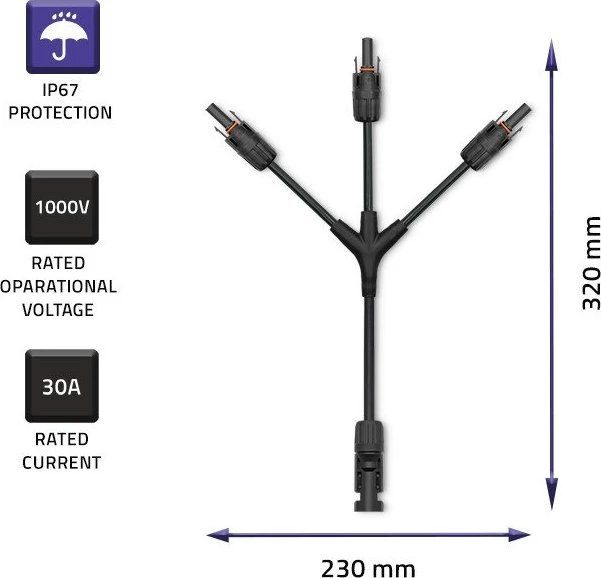 QOLTEC 52601 saulės kolektoriaus jungtis / MC4 jungtis / tipas Y / 1000V / 30A