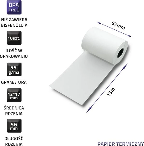 QOLTEC galas ritinys 57 x 15 55g/m2 10vnt be BPA