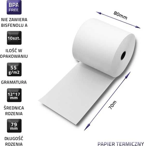Qoltec 51892 Terminis ritinys 80 x 80 | 55g/m2 | 10 vnt | Be BPA