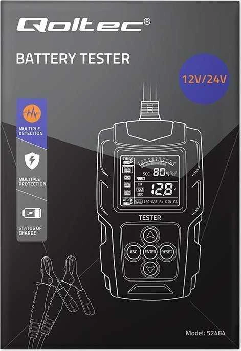 Qoltec skaitmeninis akumuliatoriaus testeris su LCD ekranu | 12V | 24V | 3Ah-200Ah