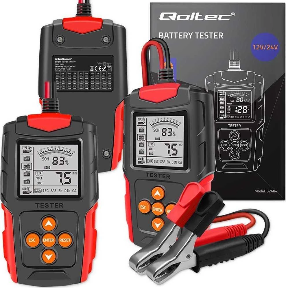 Qoltec skaitmeninis akumuliatoriaus testeris su LCD ekranu | 12V | 24V | 3Ah-200Ah