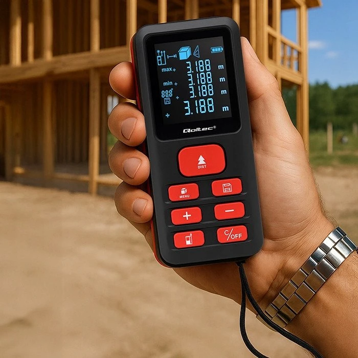 „Qoltec Precision“ skaitmeninis lazerinis atstumo matuoklis su elektroniniu nivelyru | su LCD ekranu | 120 m