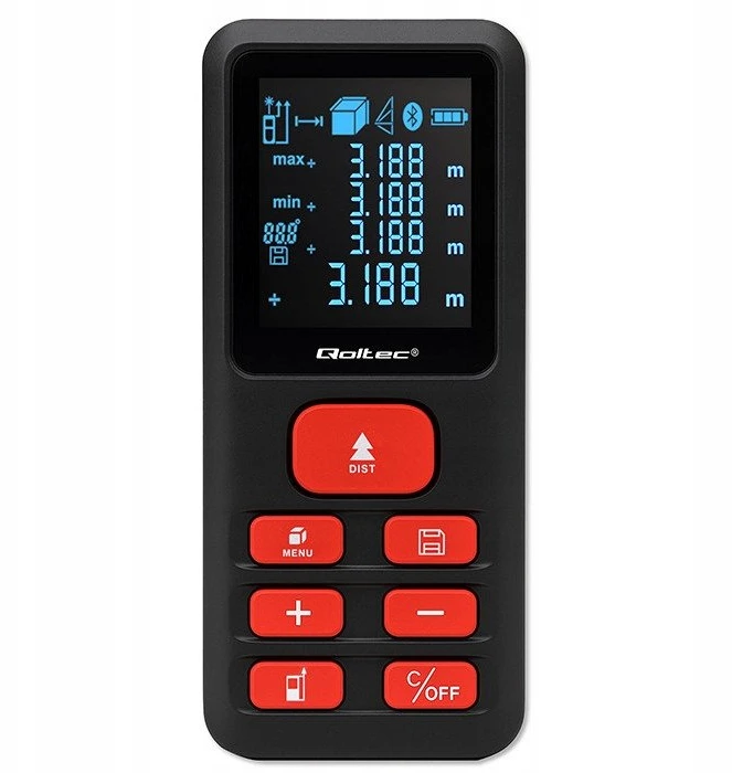 „Qoltec Precision“ skaitmeninis lazerinis atstumo matuoklis su elektroniniu nivelyru | su LCD ekranu | 120 m