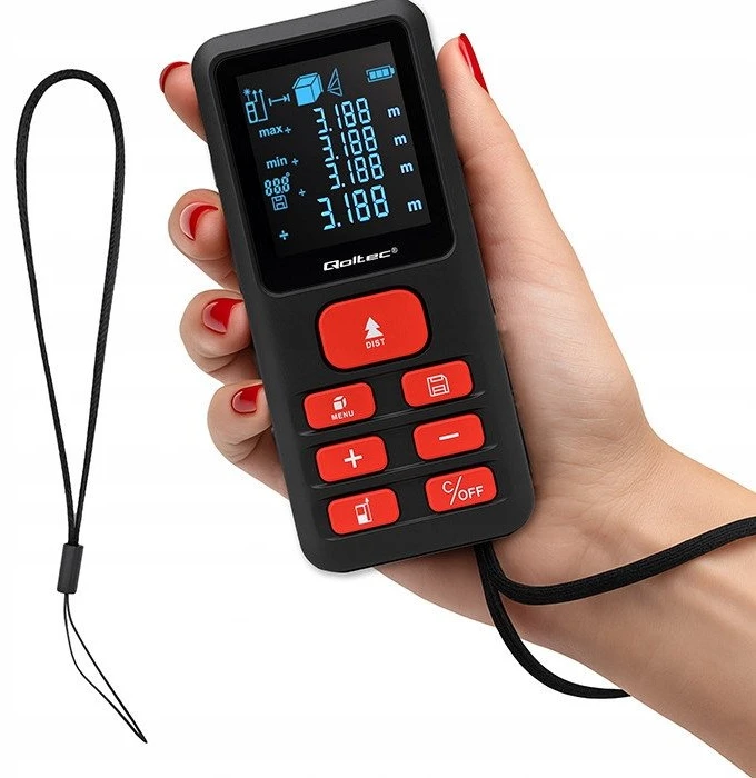 „Qoltec Precision“ skaitmeninis lazerinis atstumo matuoklis su elektroniniu nivelyru | su LCD ekranu | 120 m
