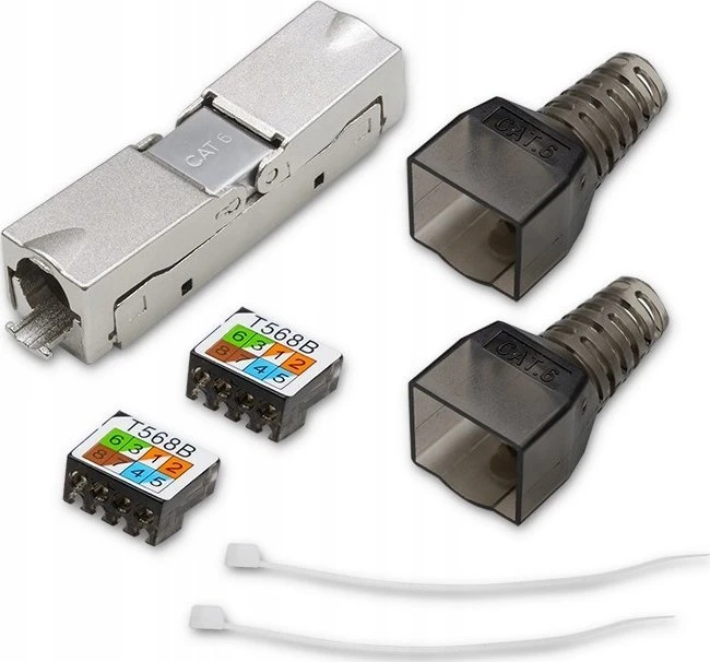 Kištukas rj45 be įrankių stp cat6 lizdas kaištis t568b t568a Qoltec