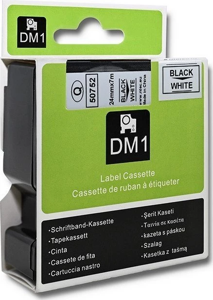 QOLTEC 50752 Tape for DYMO D1 53713/ 53718 / 24mm x 7m / Baltas/Juodas print