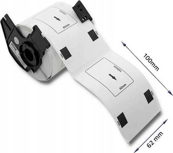 QOLTEC 50750 Juosta BROTHER DK-11202 / 62mm x 100mm / 300 etikečių / Baltas/Juodas print / Rulonas su laikikliu