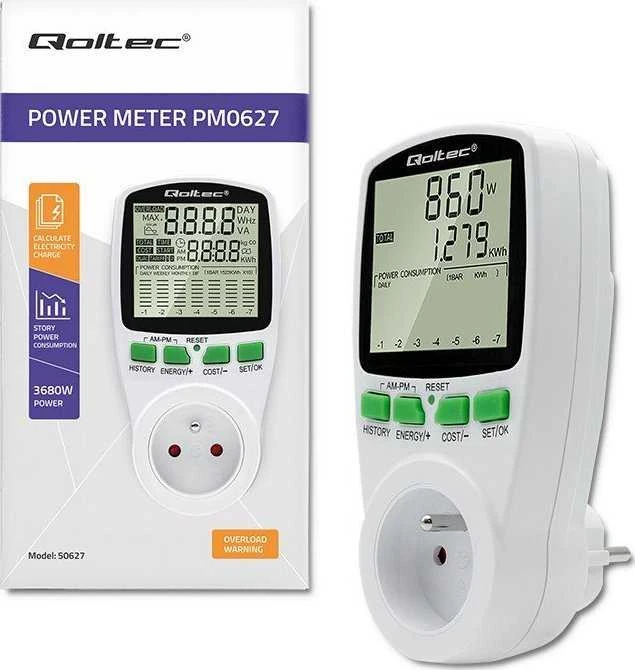 QOLTEC 50627 Galios matuoklis PM0627 su istorija / 3680W / 16A / LCD