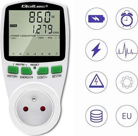 QOLTEC 50627 Galios matuoklis PM0627 su istorija / 3680W / 16A / LCD