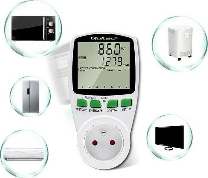 QOLTEC 50627 Galios matuoklis PM0627 su istorija / 3680W / 16A / LCD