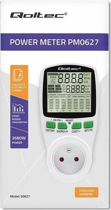 QOLTEC 50627 Galios matuoklis PM0627 su istorija / 3680W / 16A / LCD