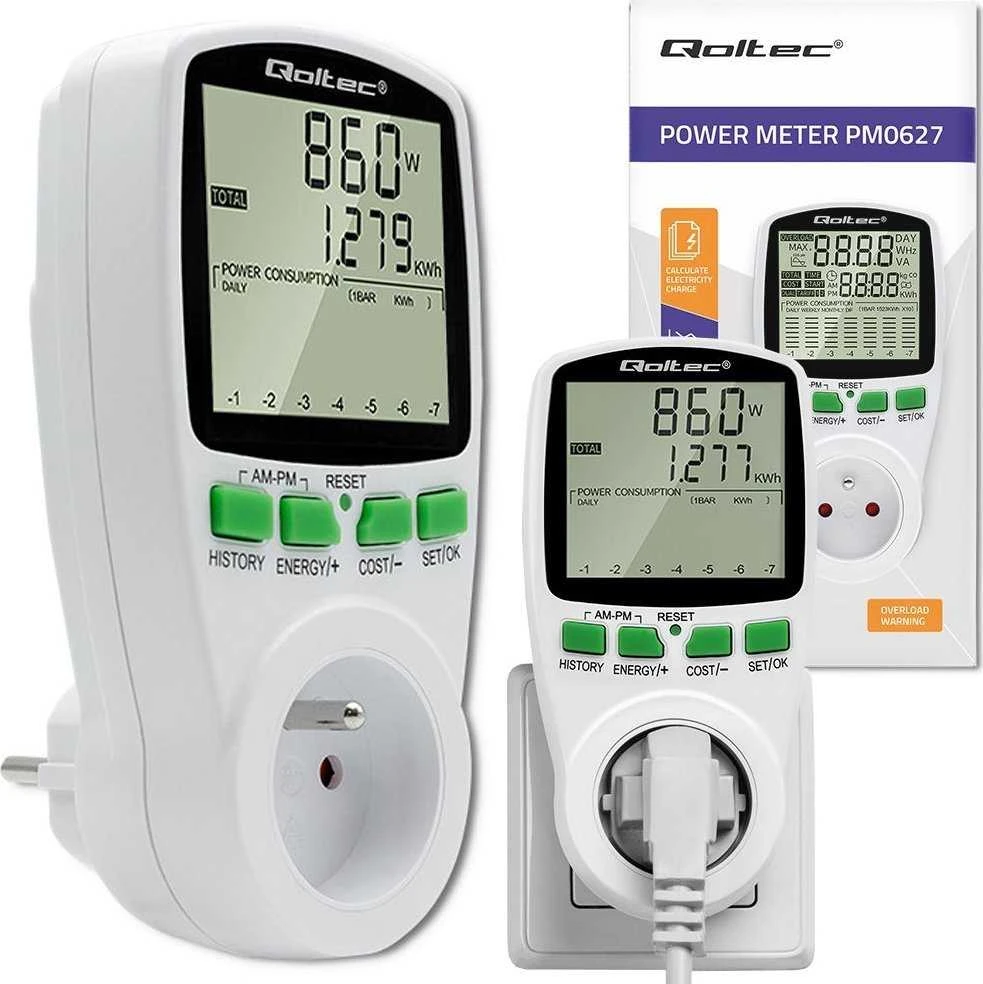 QOLTEC 50627 Galios matuoklis PM0627 su istorija / 3680W / 16A / LCD