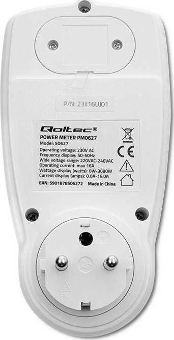 QOLTEC 50627 Galios matuoklis PM0627 su istorija / 3680W / 16A / LCD