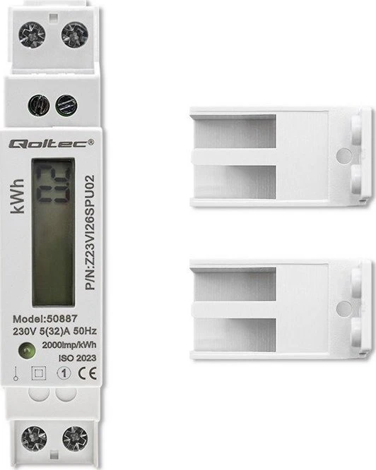 Vienfazis elektroninis skaitiklis suvartojimas energija ant bėgio din 230v lcd 1p plonas Qoltec