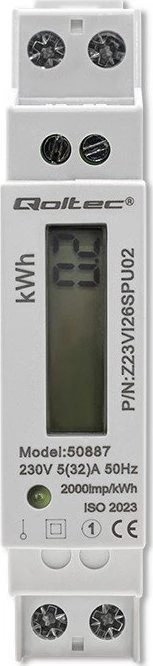 Vienfazis elektroninis skaitiklis suvartojimas energija ant bėgio din 230v lcd 1p plonas Qoltec