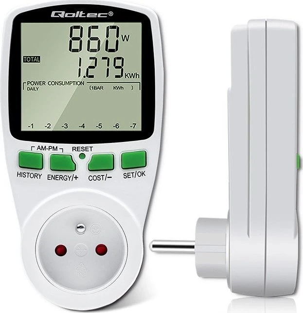 QOLTEC 50627 Galios matuoklis PM0627 su istorija / 3680W / 16A / LCD