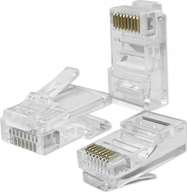 Kištukas jungtis rj45 cat5e utp praėjimas per paauksuoti kontaktai 100 vienetų Qoltec