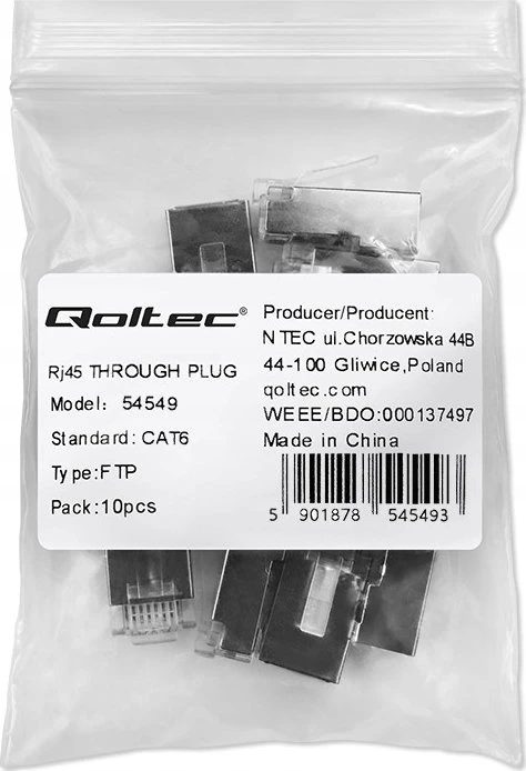 Qoltec RJ45 perėjimo jungtis CAT6 FTP auksuotos 10 vnt